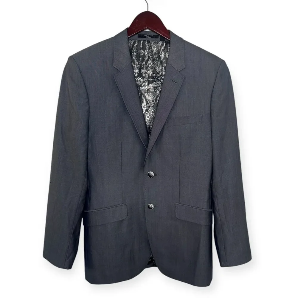 Ted Baker Men’s Blazer 38R Wool Silk Formal Gray Suit Jacket Preppy Sport Coat